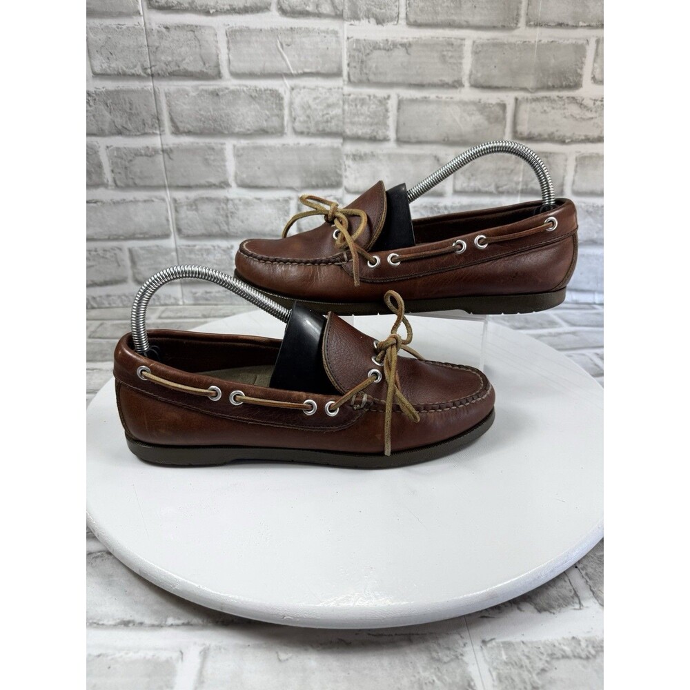 L.L. Bean Handsewn Camp Mocs Men Size 9 Brown Leather Boat Loafers Shoes